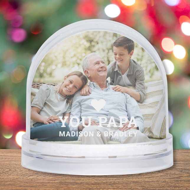 Cute HEART LOVE YOU PAPA Father's Day Photo Snow Globe (Creator Uploaded)