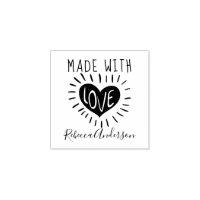 Cute Heart | Made With Love & Name Script Rubber Stamp
