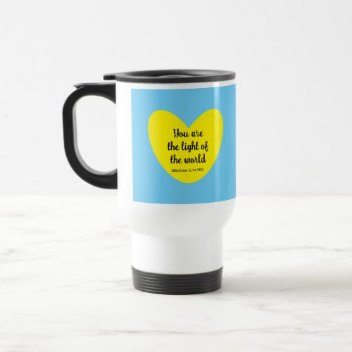 Cute Heart Matthew 514 Words of Jesus Blue Travel Travel Mug