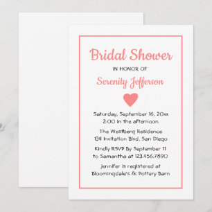 Cute Heart Minimalist Pink Bridal Shower Invitati Invitation