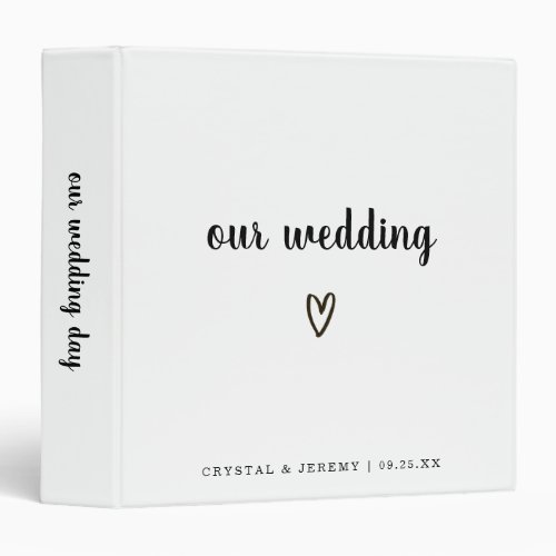 Cute Heart Minimalist Simple Modern Wedding 3 Ring Binder