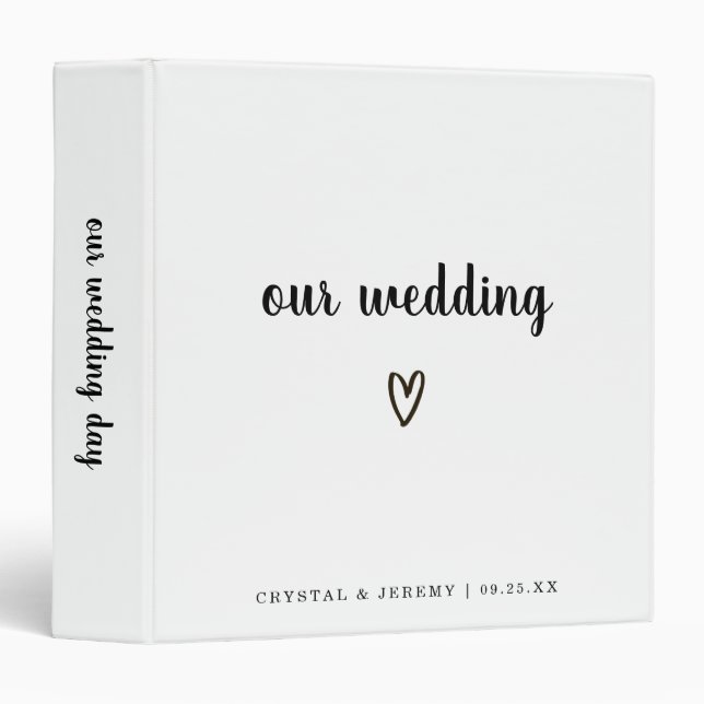 Cute Heart Minimalist Simple Modern Wedding 3 Ring Binder (Front/Spine)
