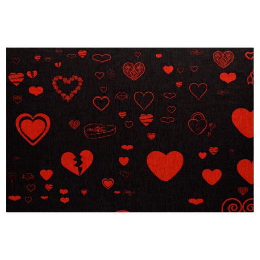 Cute Heart Modern Black Red Fabric
