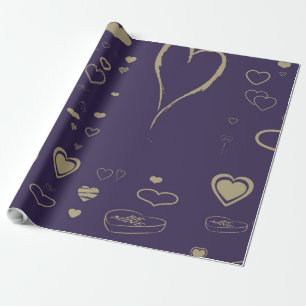 Cute Heart Modern Dark Purple Wrapping Paper