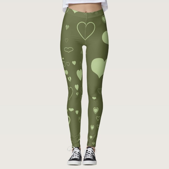 Cute Heart Modern Green Leggings (Front)