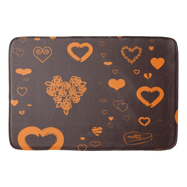 Cute Heart Modern Orange Pattern Bathroom Mat (Front)