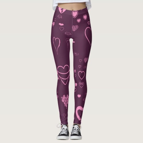 Cute Heart Modern Pink Purple Leggings