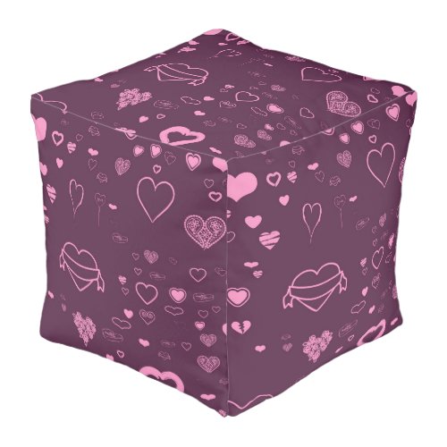 Cute Heart Modern Pink Purple Pouf