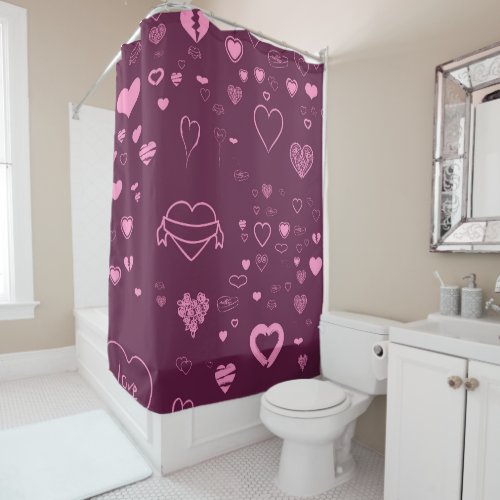 Cute Heart Modern Pink Purple Shower Curtain