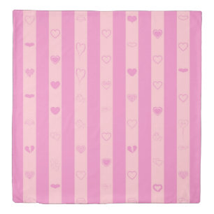 Cute Heart Modern Pink Purple Stripe Duvet Cover