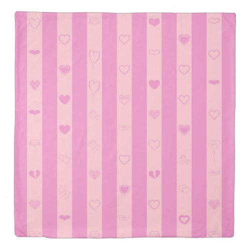 Cute Heart Modern Pink Purple Stripe Duvet Cover