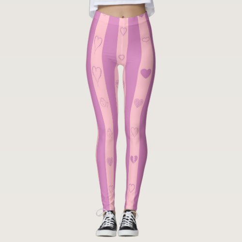 Cute Heart Modern Pink Purple Stripe Leggings