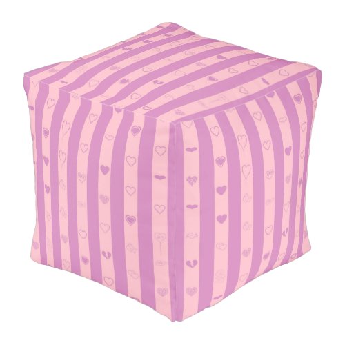 Cute Heart Modern Pink Purple Stripe Pouf