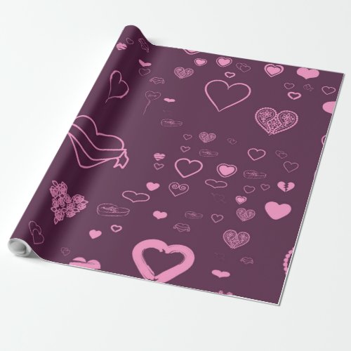 Cute Heart Modern Pink Purple Wrapping Paper