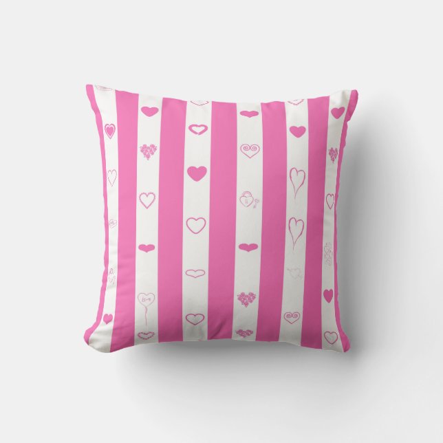 Cute Heart Modern Pink Stripe Throw Pillow (Front)