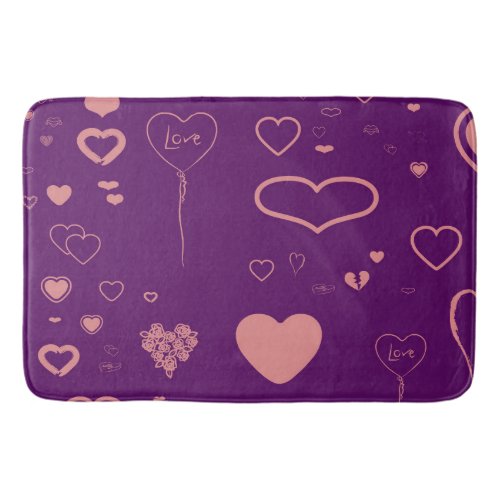 Cute Heart Modern Purple Pink Pattern Bathroom Mat