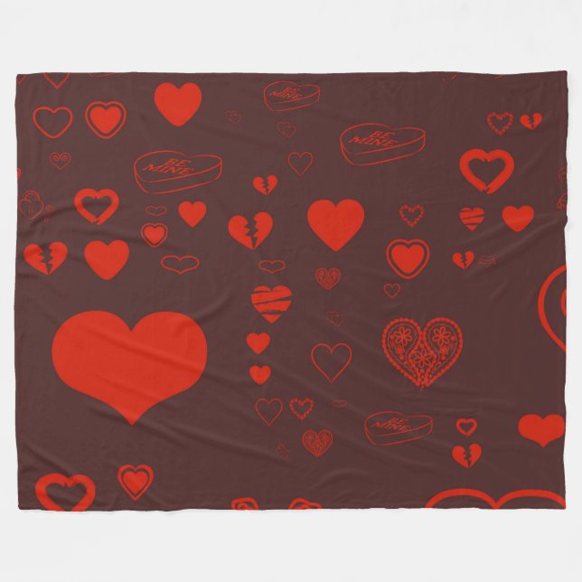 Cute Heart Modern Red Pattern Fleece Blanket (Front (Horizontal))