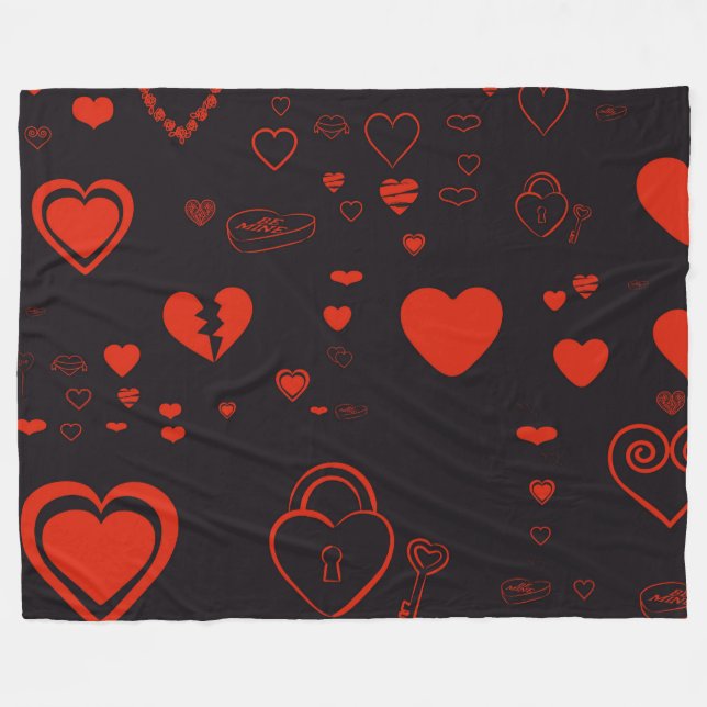 Cute Heart Modern Red Pattern Fleece Blanket (Front (Horizontal))