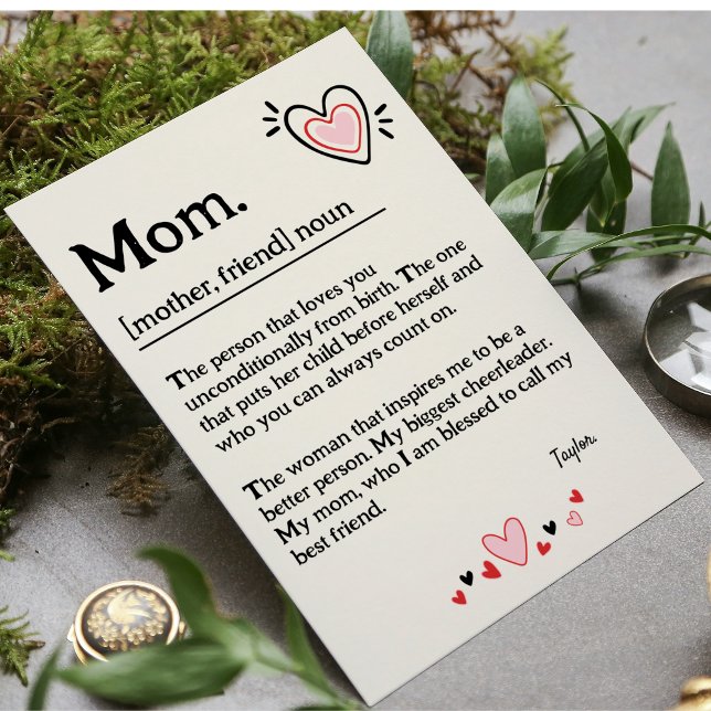 Cute Heart Mom Dictionary Mother's Day Holiday Card (Cute Heart Mom Dictionary Mother's Day Coffee Mug)