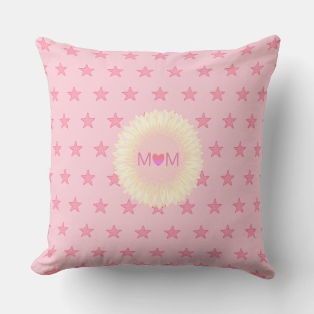 Cute Heart Mom & Stars on Pink Throw Pillow (Front)