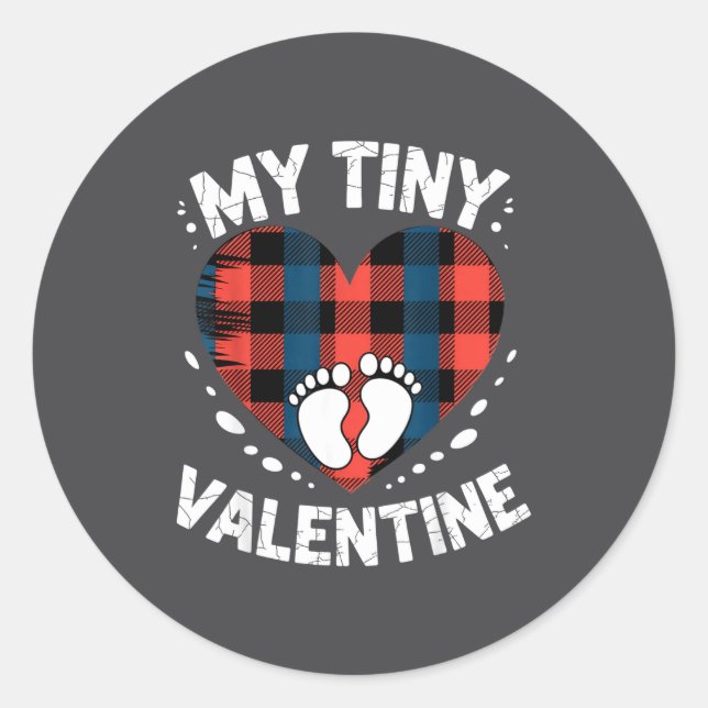 Cute Heart My Tiny Valentine Pregnancy Announcemen Classic Round Sticker (Front)