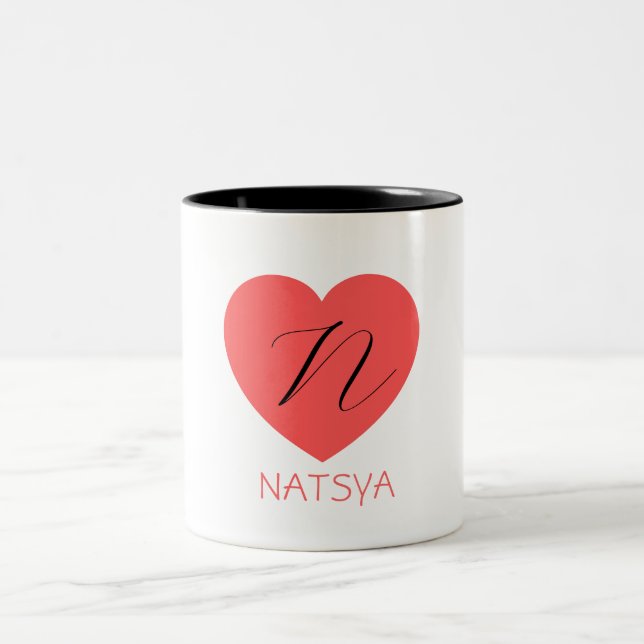 cute heart name initial stylish coffee Mug (Center)
