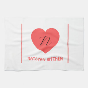 cute heart name initial stylish kitchen towel