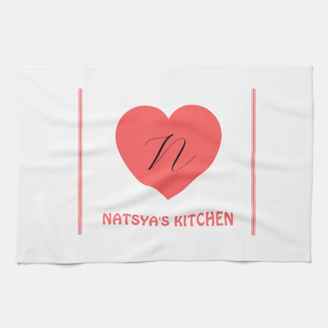 cute heart name initial stylish kitchen towel (Horizontal)