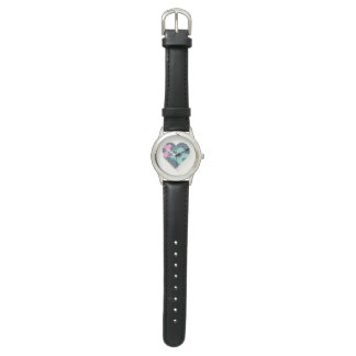 Cute Heart Notebook Black Leather Blue Pink MODERN Watch