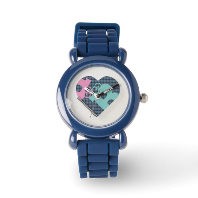 Cute Heart Notebook Blue Pink  Bezel,Balck MODERN Watch (Front)