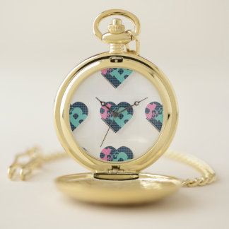 Cute Heart Notebook Color Blue Pink MODERN Pocket Watch