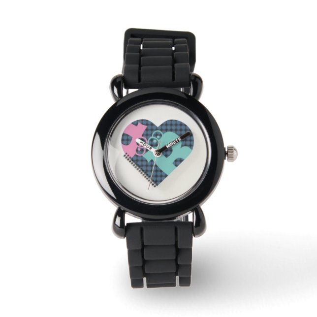 Cute Heart Notebook silverglitter Blue PinkMODERN  Watch (Front)