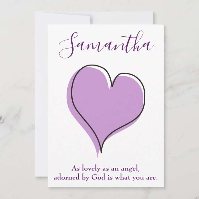 Cute heart of love purple and white quote invitation (Front)