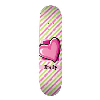 Cute Heart on Pink & Lime Green Stripes Skateboard