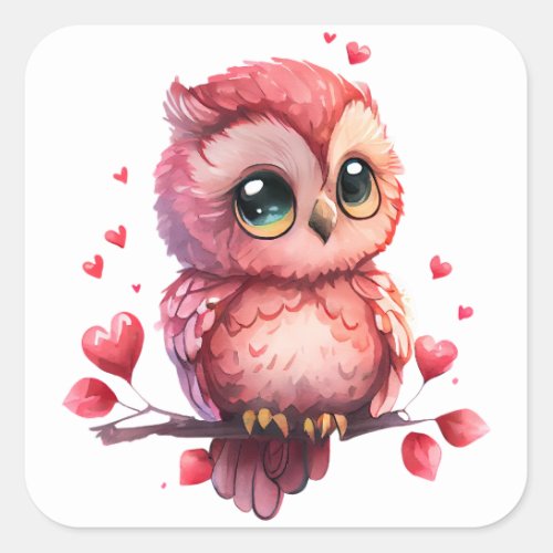 Cute Heart Owl Valentine Square Sticker