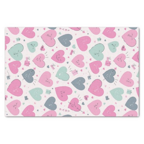 Cute Heart Pastel Color Pattern Valentines Day Tissue Paper