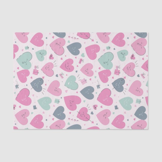Cute Heart Pastel Color Pattern Valentine's Day Tissue Paper (Front)