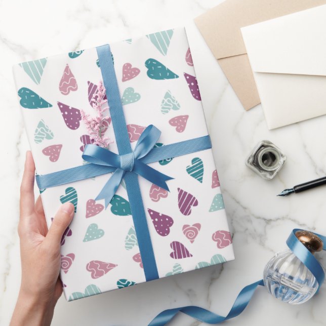 Cute Heart Pastel Valentine Teal Mauve Wrapping Paper (Gifting)