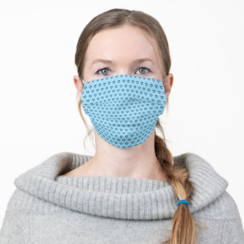 Cute Heart Pattern Black Blue Dotted Tiny Hearts Adult Cloth Face Mask