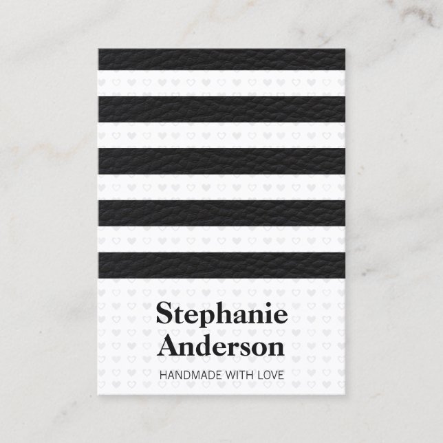 Cute Heart Pattern Leather Stripes Business Card (Front)