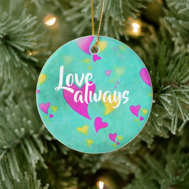Cute Heart Pattern Love Always Valentine Ceramic Ornament (Tree)