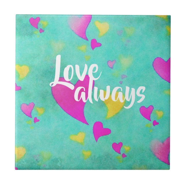 Cute Heart Pattern Love Always Valentine Ceramic Tile (Front)