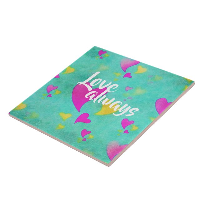 Cute Heart Pattern Love Always Valentine Ceramic Tile (Side)