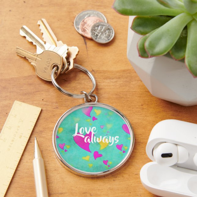 Cute Heart Pattern Love Always Your Name Valentine Keychain (Desk)