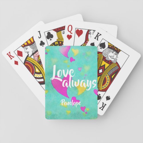 Cute Heart Pattern Love Always Your Name Valentine Playing Cards