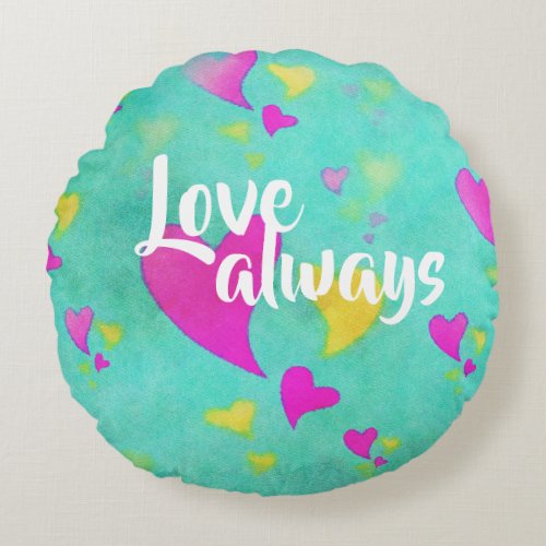 Cute Heart Pattern Love Always Your Name Valentine Round Pillow