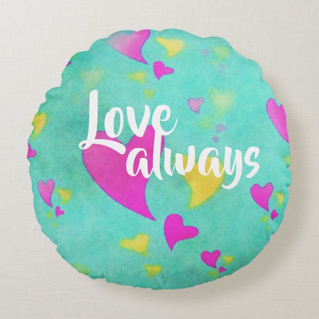 Cute Heart Pattern Love Always Your Name Valentine Round Pillow (Front)
