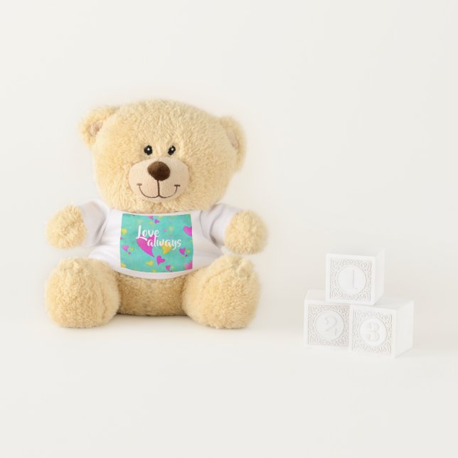 Cute Heart Pattern Love Always Your Name Valentine Teddy Bear (In Situ)