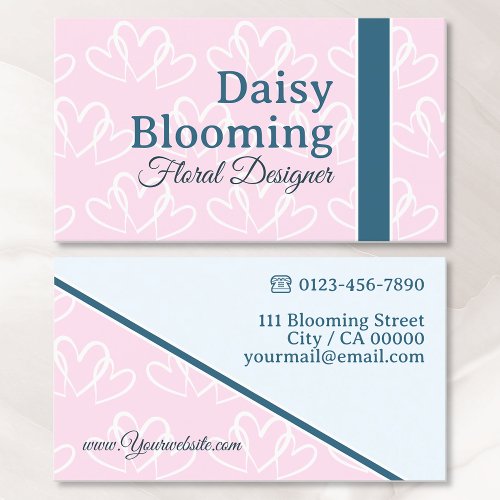 Cute Heart Pattern Pastel Pink Dark Blue Florist Business Card