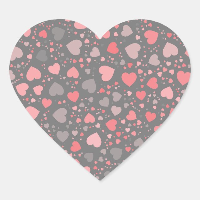 Cute Heart Pattern Pink/Gray Pastel Shades Heart Sticker (Front)